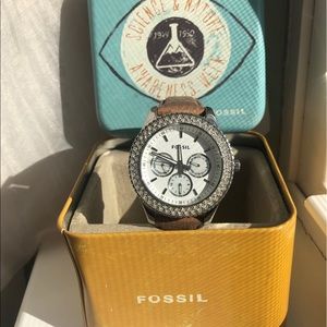 Fossil Stainless Steel Crystal Watch Leather Band